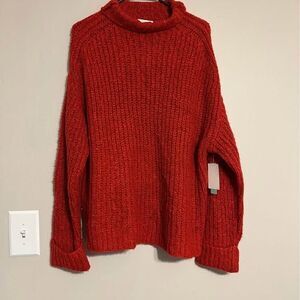 Abound Women's XL Red Chunky Knit Mock Neck Sweater Oversized Cozy NWT